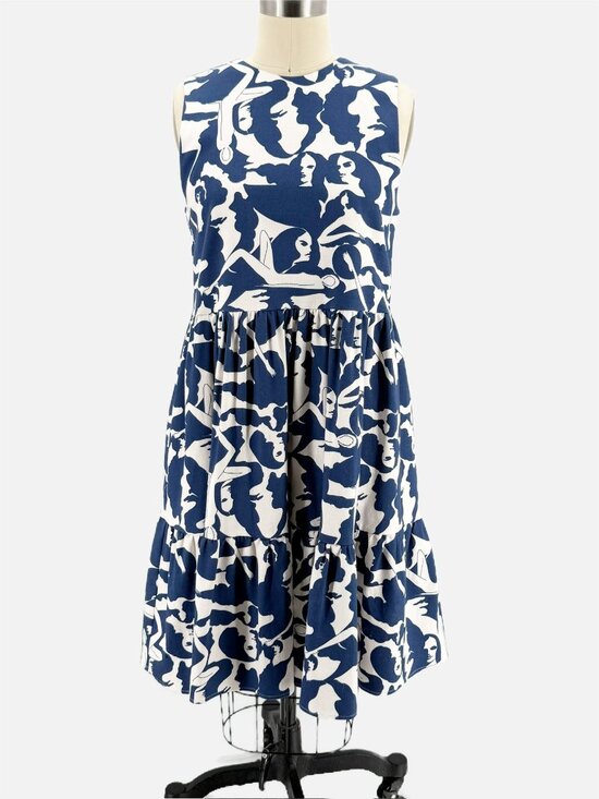 LA DoubleJ Dresses & Skirts - LA DoubleJ Editions Blue Woman Print Mini Tier Sleeveless Cotton Dress NEW S